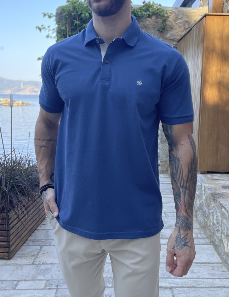 Everbest ανδρική μπλε Indigo πικέ Polo μπλούζα Plus Size 252834B